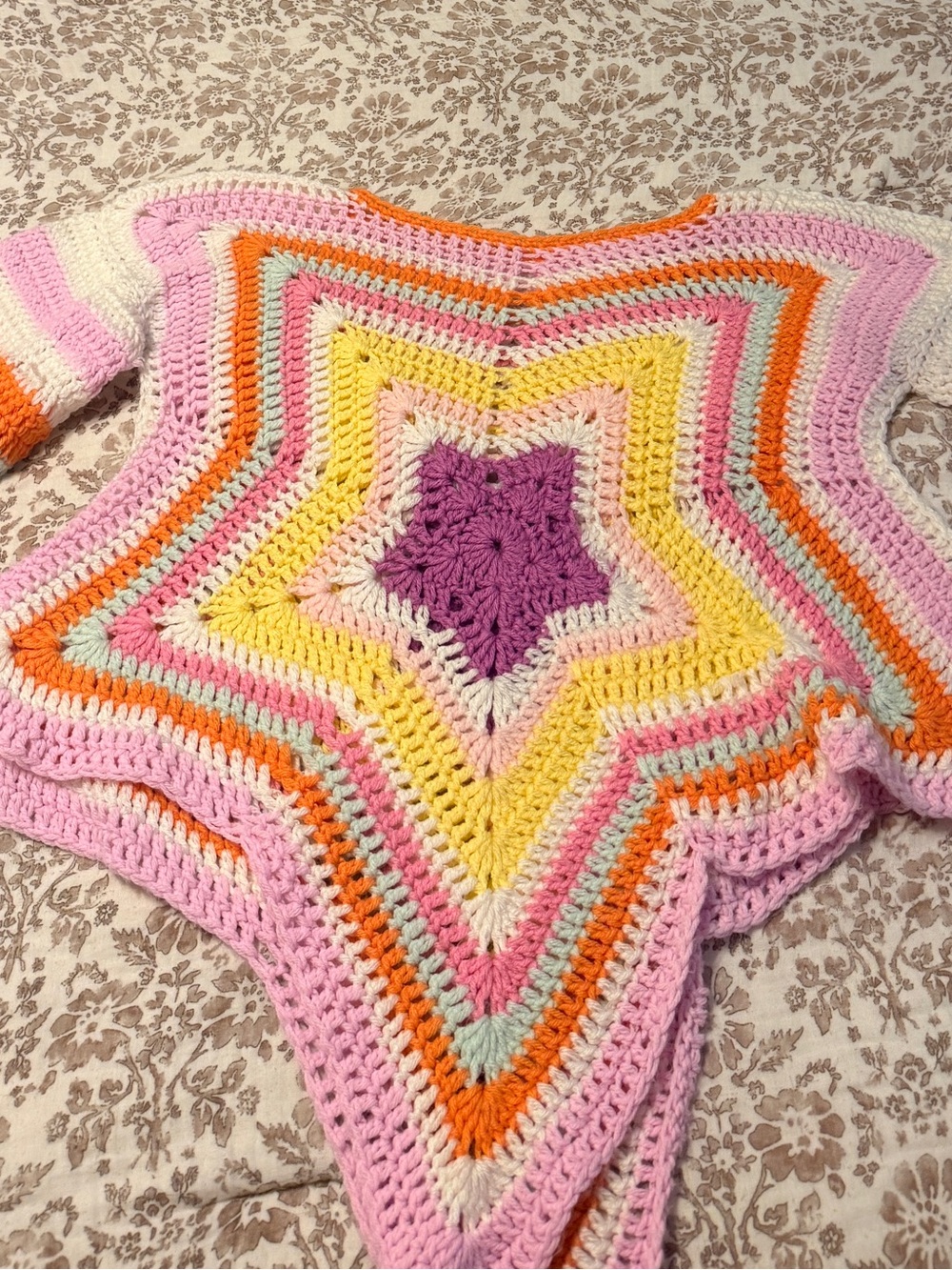 Handmade Pastel Crochet Star Sweater - Size Medium